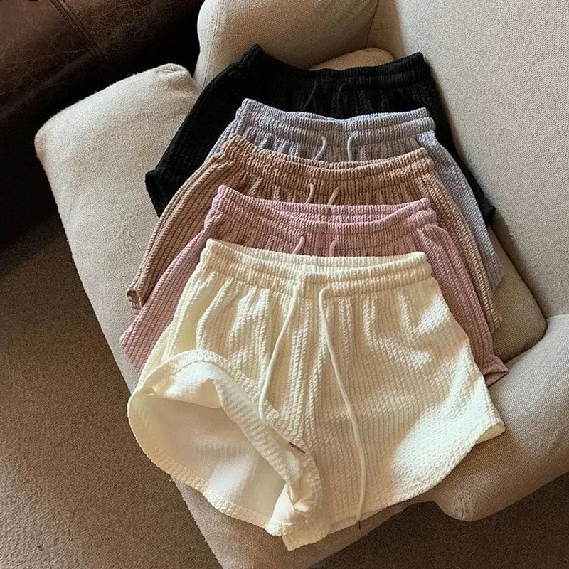 Women Shorts Summer High Elastic Lace Up Drawstring Wide Leg Sweat