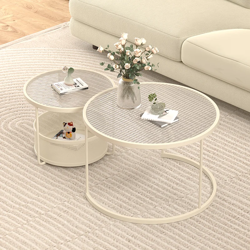 Round cream wind creative sofa living room home integrated combination coffee table small apartment glass round table