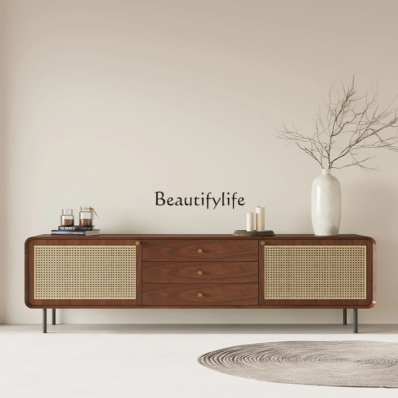 

TV Cabinet Rattan Small Apartment Nordic Simple Modern Living Room Home Minimalist Iron Feet TV Stand
