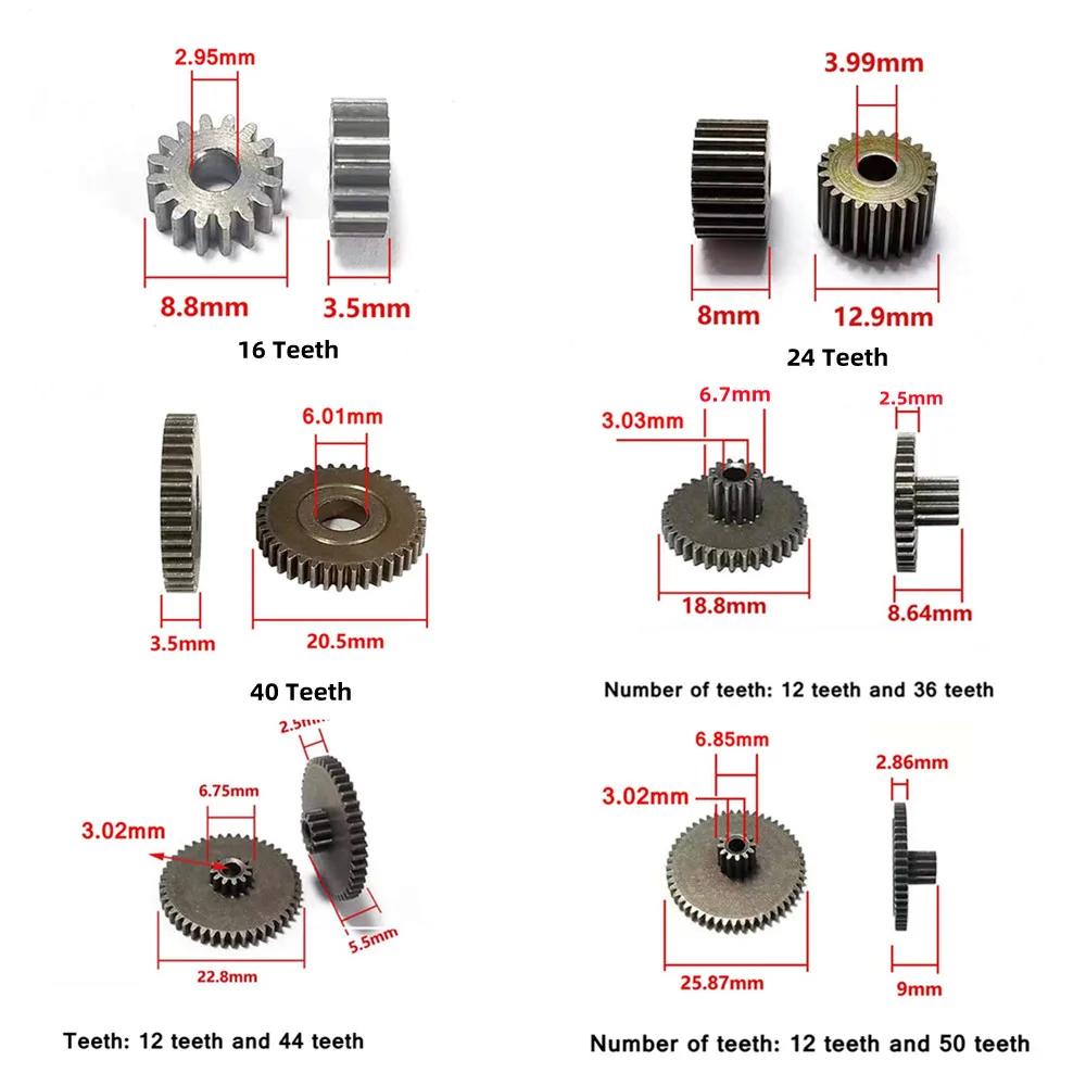 0.5M Metal Gear Single/Double Gear 18/24/36/42/50 Teeth 3/4/6mm DIY Model Tool Parts
