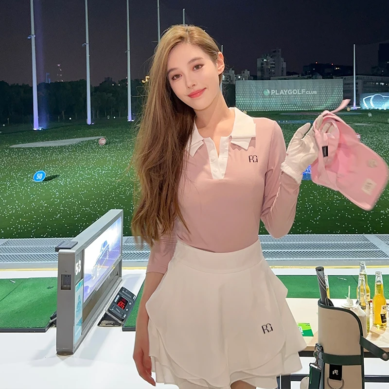 New Breathable Sunscreen Golf Polo Shirt Long Sleeve Top Women's Short Skirt Summer Autumn Female Wave Pleated Skort