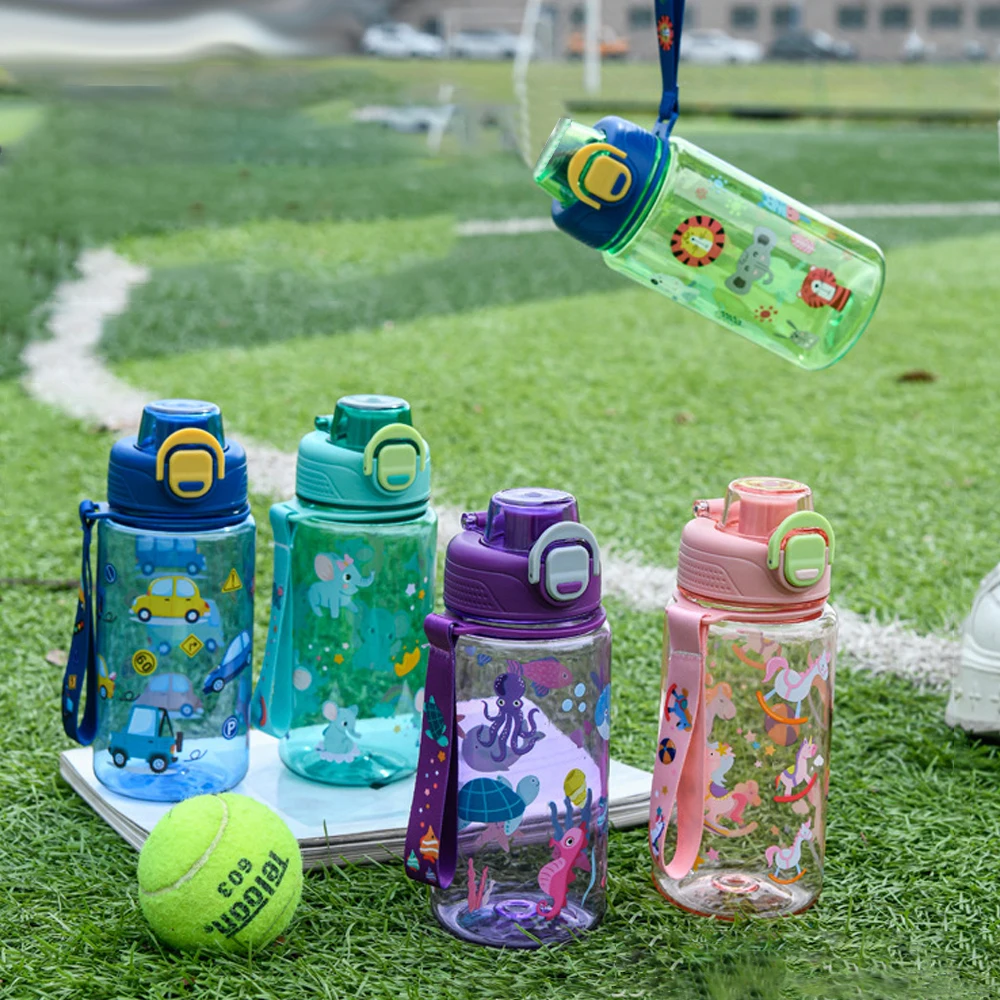 Water bottle 600ML children's cartoon animal plastic straw cups for girls boys for school
