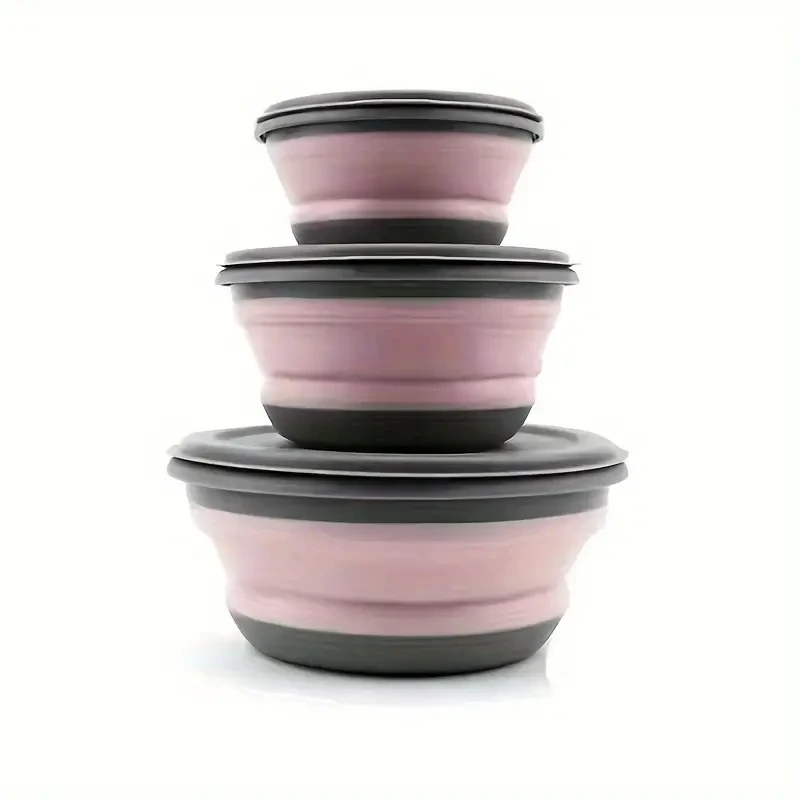 Set 3 Ciotole Pieghevoli In Silicone | 300ml, 600ml, 900ml | Con Coperchio | Verde