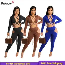 

Women Two Piece Set Sexy Bandage Crop Top Pants Matching Set Solid Sexy Hollow Out Suits Fall Clothes Wholesale Outfits DHL 6912