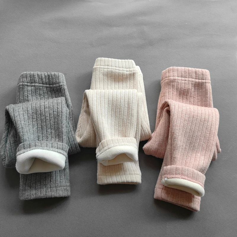 Winter Baby Girls Pants Thicken Warm Fleece Pants for Girls Leggings Children's Elasticity Slim Stripe Trousers girl leggings fleece pants girl skirt trousers kids tights kids middle pants