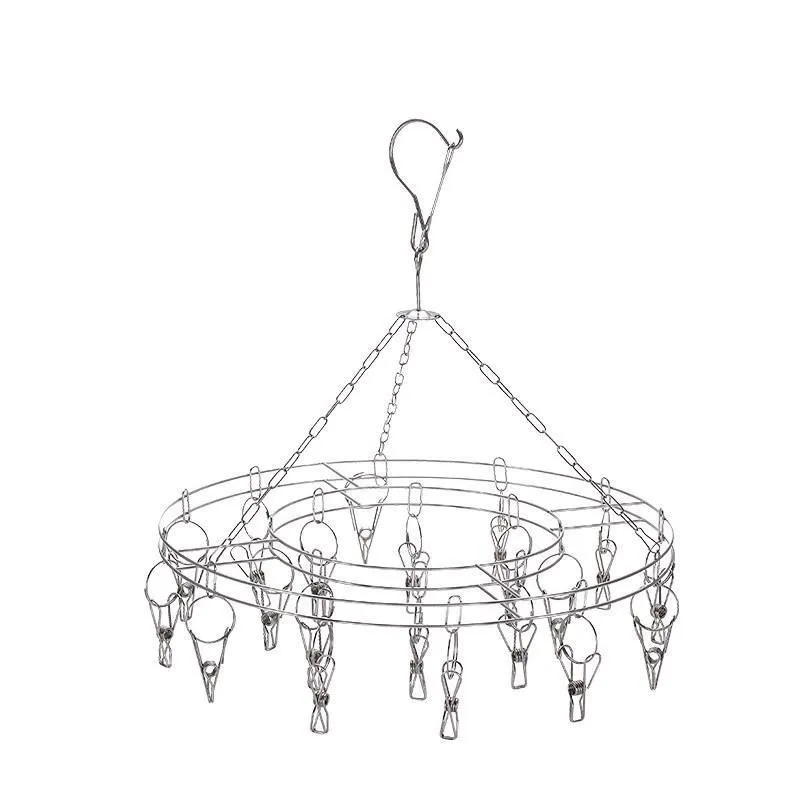 Stainless Steel Sock Rack Thick Multi-clip Sock Drying Rack Round Clothes Hanger Multi-functional