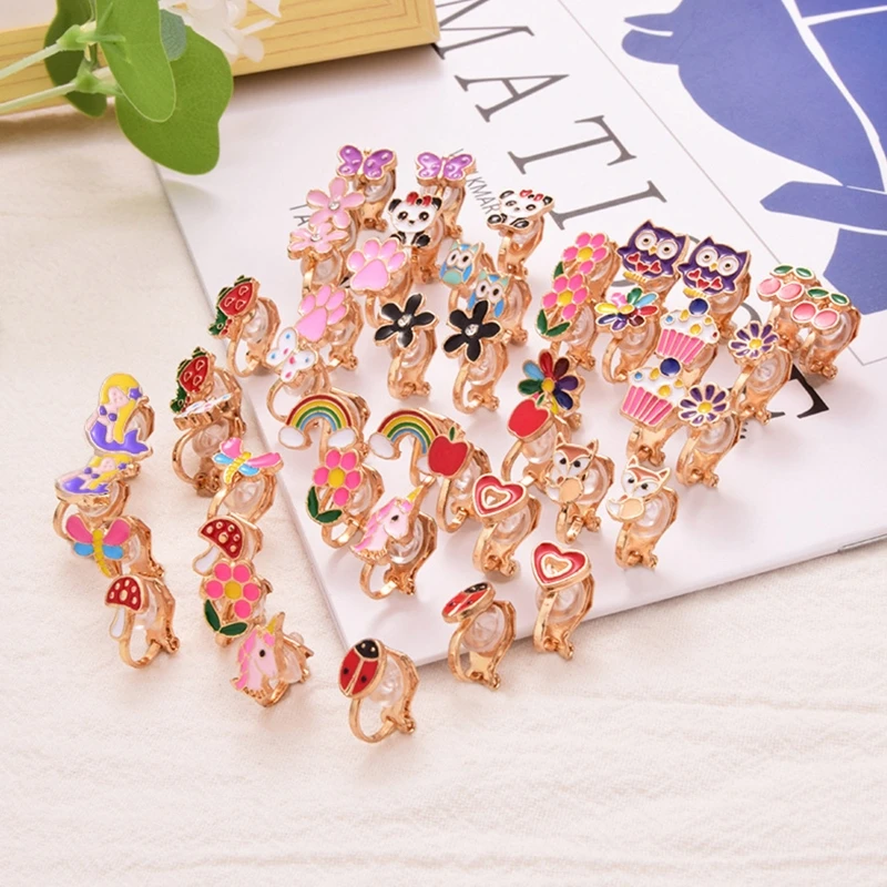 R2LE 24Pairs/set Kids Clip-on Earrings Flower Heart Clip-on Earring Set for Girl 6