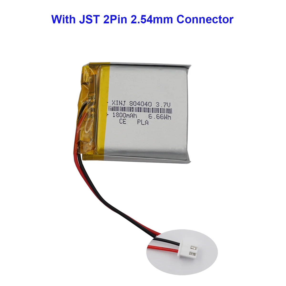 

3.7V 1800mAh 6.66Wh Rechargeable Polymer Li Lithium Lipo Battery JST 2.54mm 2Pin Connector 804040 For GPS DashCam LED Tablet PC