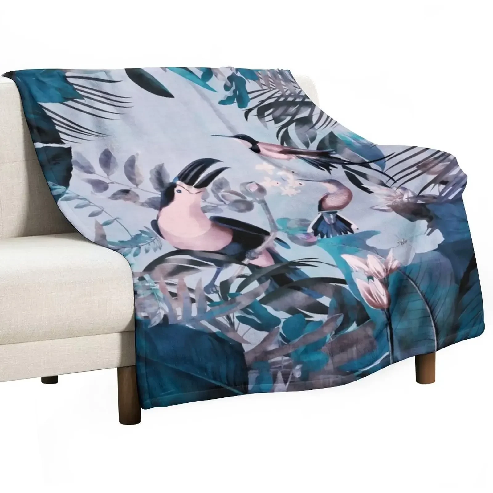 

Blue Birds Jungle Paradise Throw Blanket Personalized Gift Blankets For Sofas Blankets