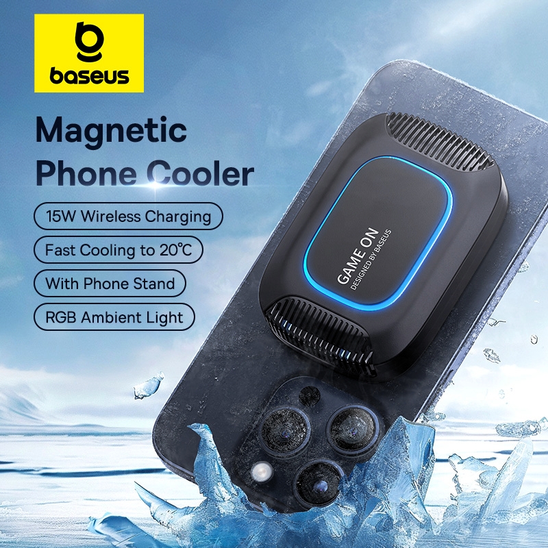  Baseus Magnetic Phone Cooler with 15W Wireless Charging for iPhone Gaming Radiator with Mobile Phone Stand Cooling Fan 