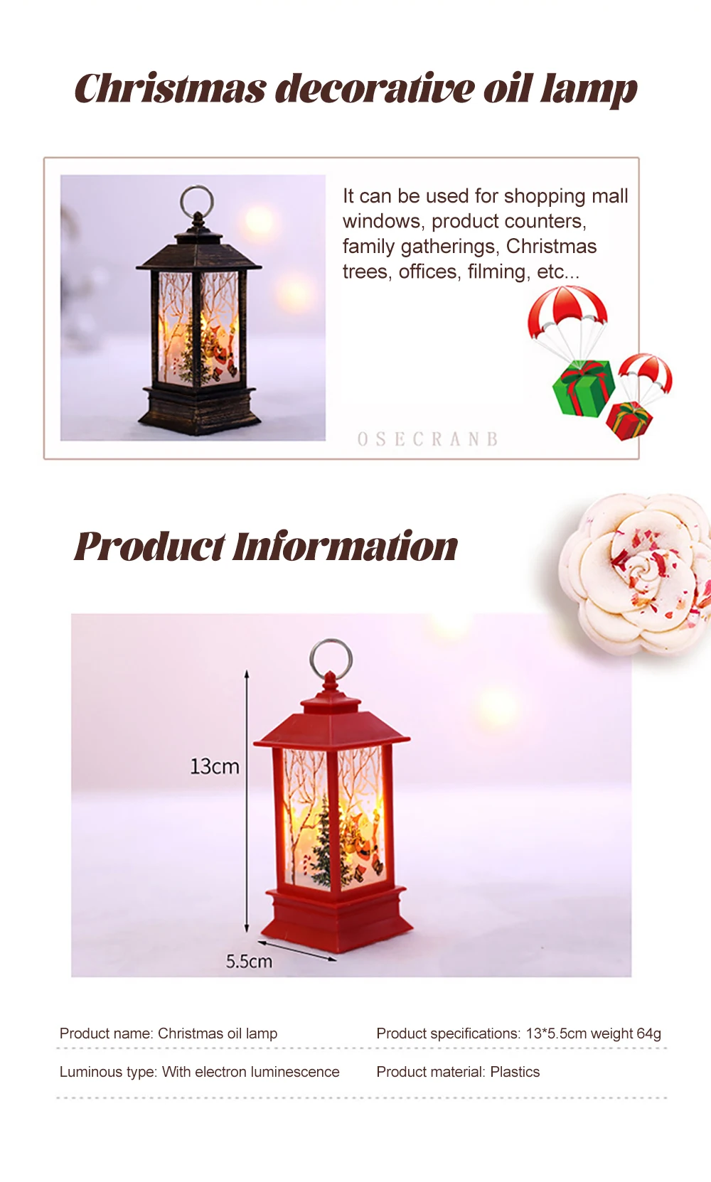 Description Picture 5 of itemChristmas Lantern Old Man Snowman Elk Retro Hanging Candle Holder Christmas Tree Decoration Christmas Gift Home Decoration