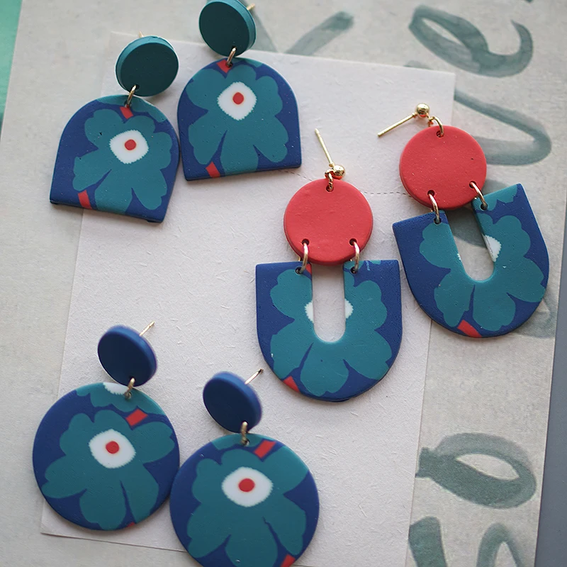 ポリマー粘土 幾何学 ラウンド ディスク ドロップ ダングル イヤリング ハンドメイド レイヤード ミニマリスト セラミック レディース ガールズ 軽量ジュエリー, 女性のための抽象的な花のデザインのイヤリング,さまざまなサイズのペンダント,無地,色,手作りのポリマー,粘土,女性のための休暇 - AliExpress