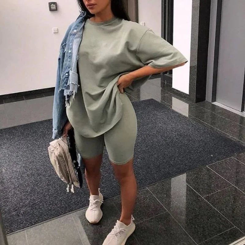Women Half Sleeve T-shirt Top Shorts Homewear Two Pieces Suit Leisure Set Bodycon Shorts Bottom Suit Two Piece Sets Outfit