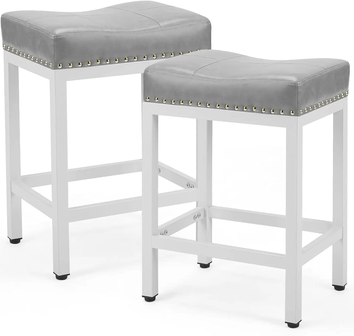 

24" Counter Height Bar Chairs Upholstered Grey Set of 2 Saddle Stools