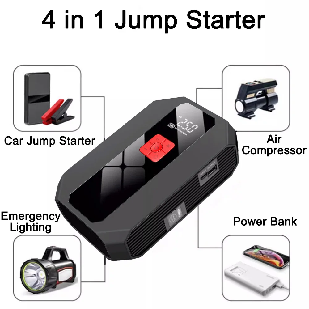 GKFLY 4 In 1 Car Jump Starter with Air Compressor 26800mAh Portable Booster Charger 1200A Car Air Pump Battery Starting Device