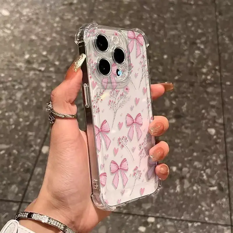 Shockproof Clear Bow Cherry Phone Case