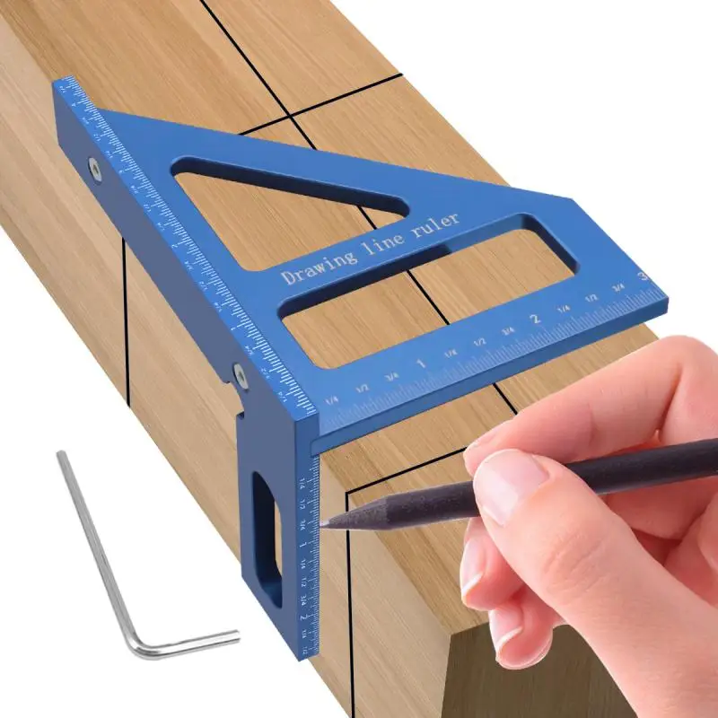 각도기 드로잉 라인 미터 삼각형 레이아웃 도구 3D 다각도 알루미늄 레드 측정자 45/90도 목공용 각도자