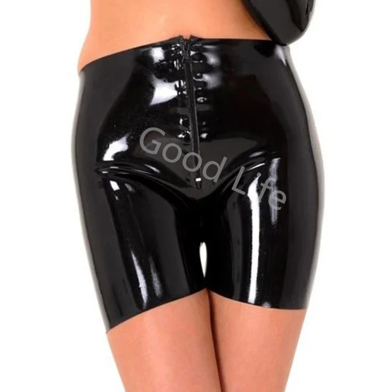 

Женские черные латексные боксеры ручной работы, шорты, резиновые трусы на молнии спереди, нижнее белье, женское нижнее белье