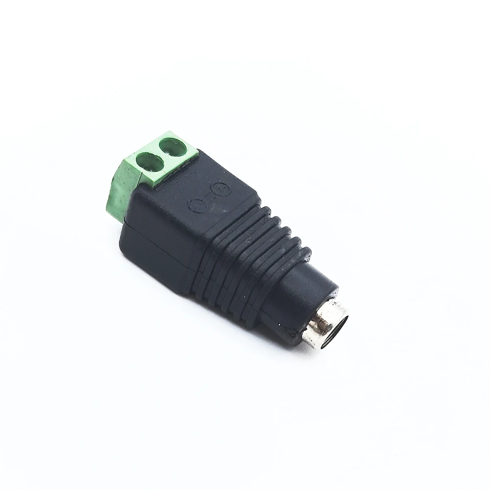 Pack of 5 Pairs: Male and Female Solderless DC Power Plugs with 5.5x2.1mm Green Terminal