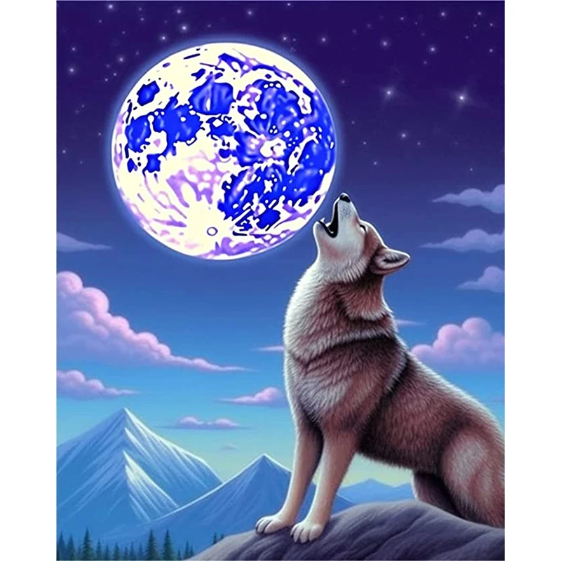 

5D DIY Diamond Painting Animal Wolf Moon Full Square Round Drill Diamond Embroidery Mosaic Cross Stitch Art Wall Home Decoration