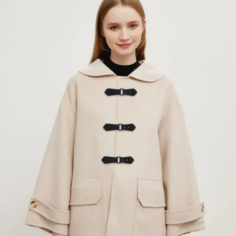 PU Leather Cloak Clasp Fasteners Sew on Toggle Closures Sewing Snap Toggle Buttons Metal Coats Buckle Clips Duffle 5 Sets