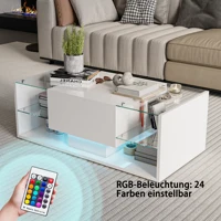 Table basse FANGANGE, table de canapé haute brillance avec éclairage LED, table d'appoint moderne avec étagère ouverte, blanc, noir 4