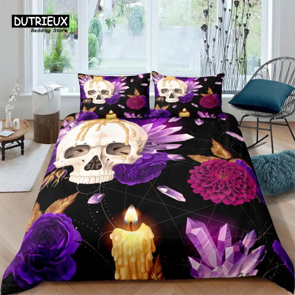 

Luxury 3D Flower Skull Print Home Living Comfortable Duvet Cover Set Pillowcase Kids Bedding Set Queen and King EU/US/AU/UK Size