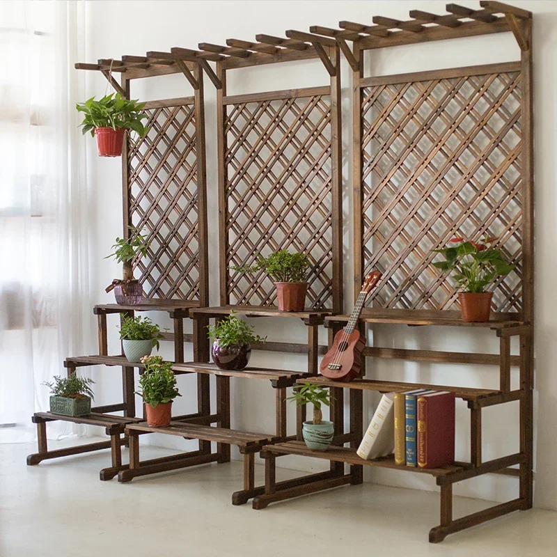 

Anticorrosive wood flower rack, balcony, multi-layer staircase, floor to floor type courtyard, outdoor flower rack, indoor solid