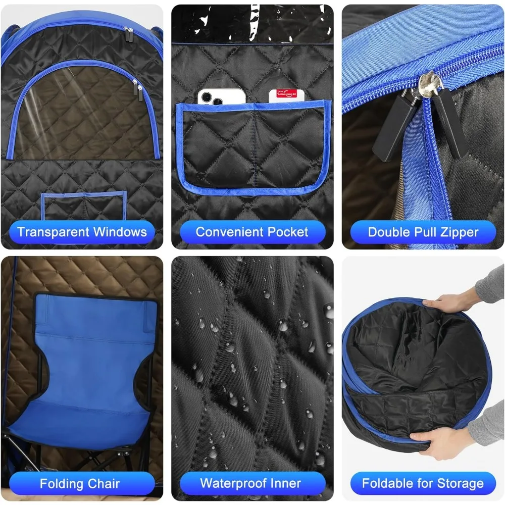 Foldable Steam Sauna, Portable Sauna for Home, Sauna Tent Sauna Box with 2.6L Steamer, Remote Control, Folding Chair, 9 Levels 4