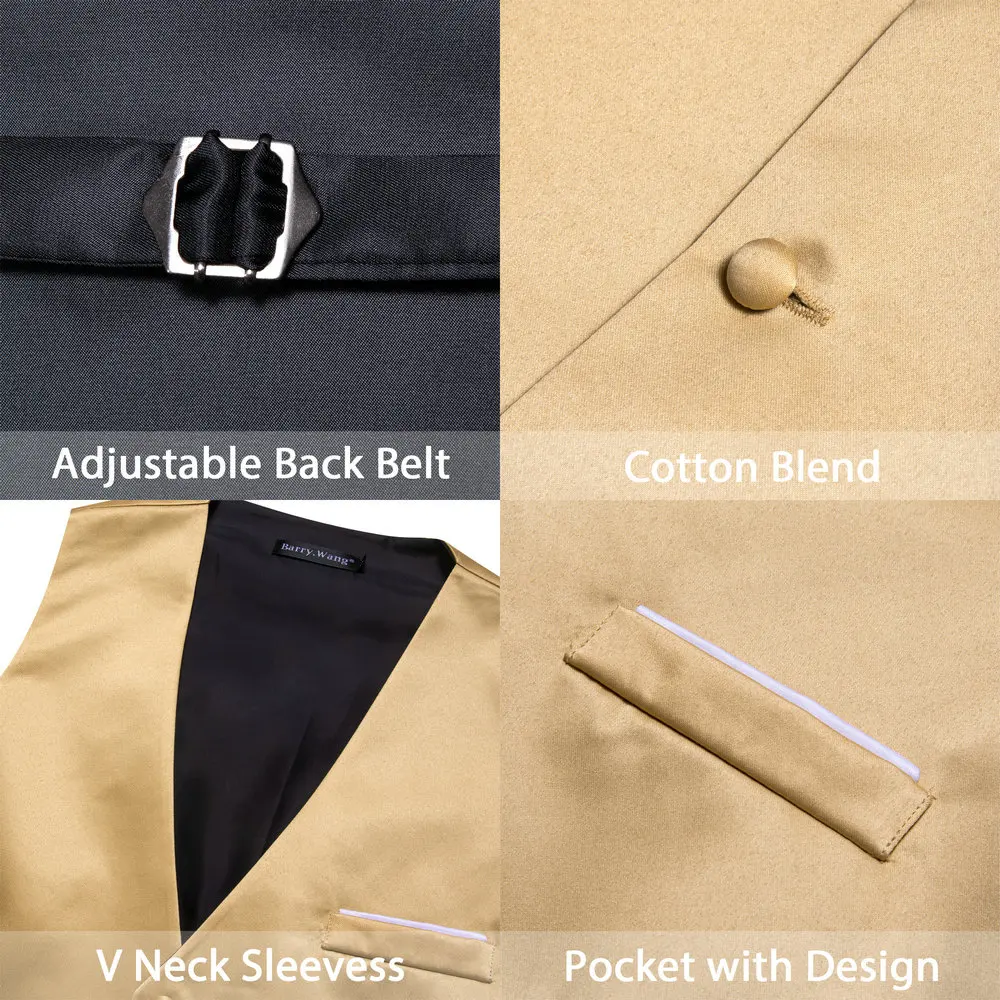 Luxury Vest for Men Gold Solid Silk Satin Waistcoat Bowtie Tie Set Sleeveless Jacket Wedding Formal Male Gilet Suit Barry Wang 5