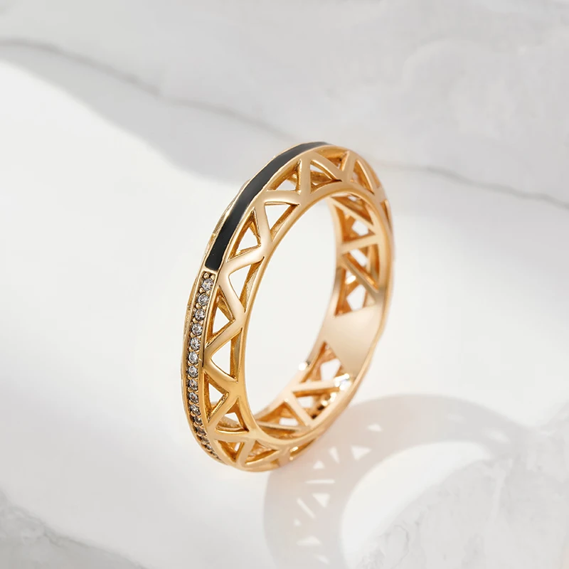 リング　フランス　希少デザイン Wbmqda 585 Rose Gold Color Black Enamel Round Hoop Zircon