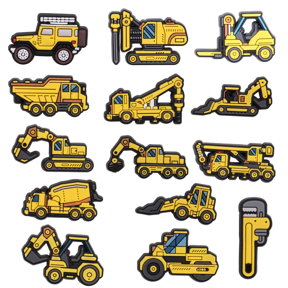 

1-14Pcs Driver Car Engineering Vehicle Cartoon Excavator PVC Shoe Charms Accessories Designer Decoration Fit Croc Jibz Wristband
