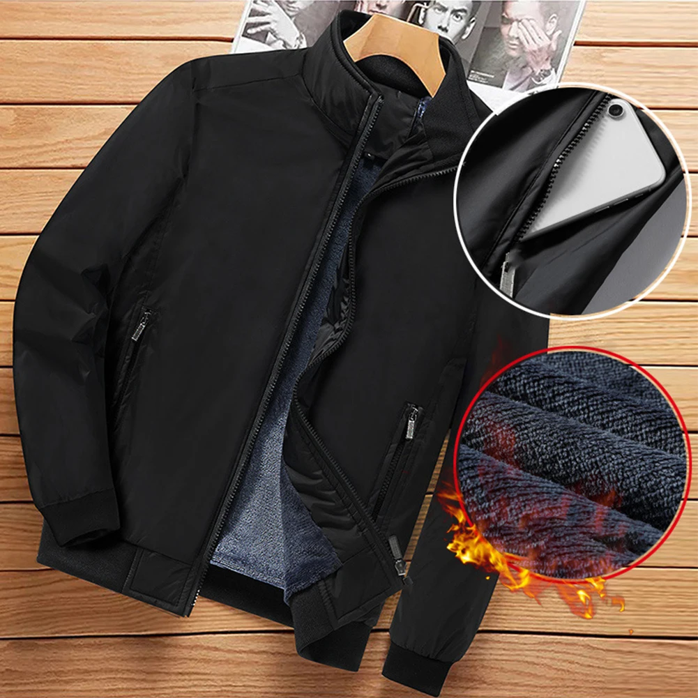 

Fashion Men's Winter Warm Fleece Lined Jackets Zip Up Solid Color Stand Collar Coats Jacket Baggy Overcoat Outwear Tops