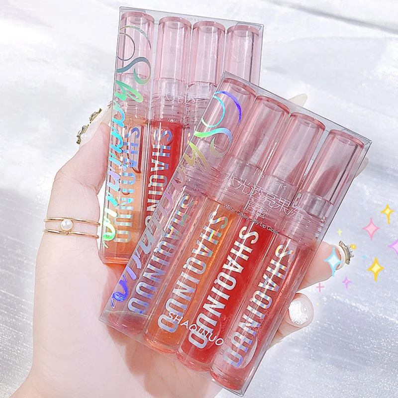 4 pack of sparkling lip balm lip care oil, transparent glass lip moisturizing and moisturizing 5
