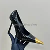 Elegant Womens Shoes Gold Pointed Toe Luxury Brand Party High Heels 4 Inch Black Patent Leather Women Dress Sandals Slingback 2