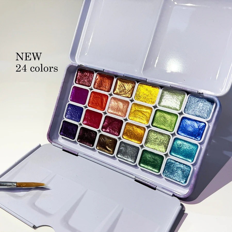 Pearl Light watercolor set, 24 bright colors, fade resistant, perfect for Chinese art, thangka, calligraphy and painting - sturd 2