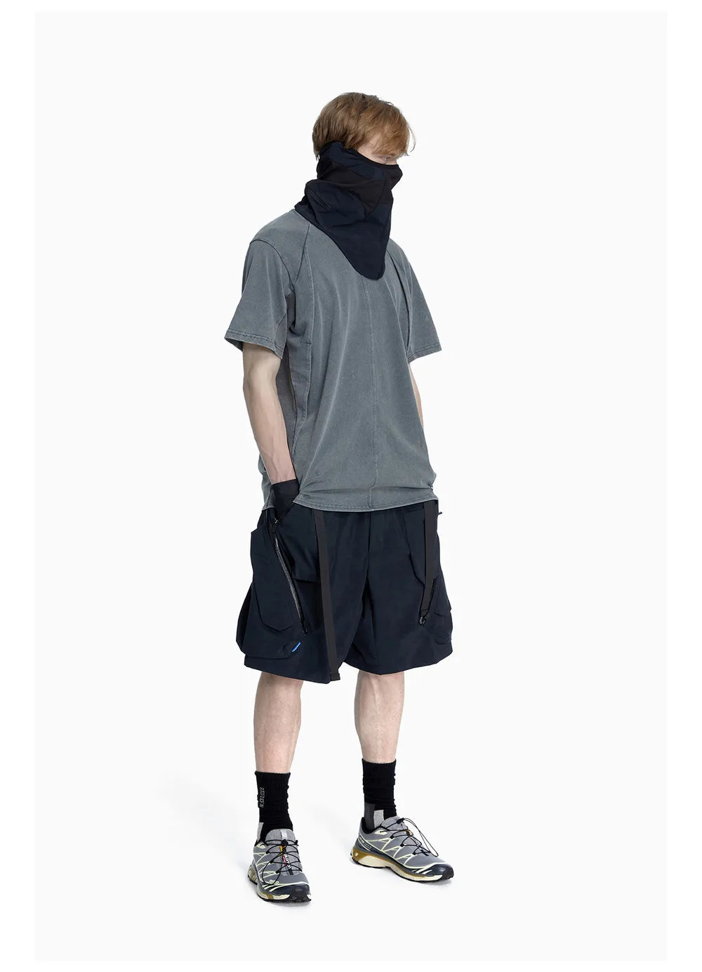 Reindee lusion 23ss 201 structural cut pure cotton t-shirt stacked structure diamond shape hem techwear gorpcore