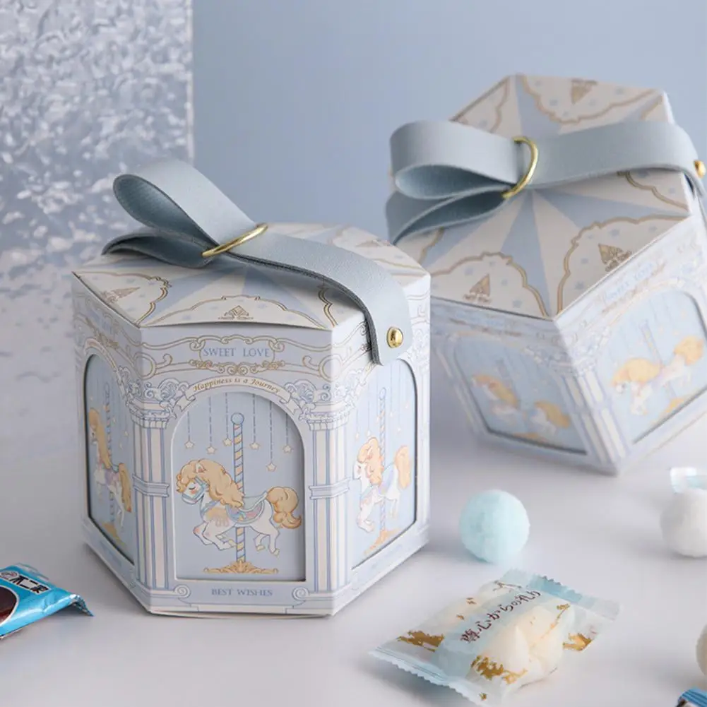 

Gift Box Wedding Candy Box Hexagonal Box Cartoon Print Carousel Pattern Dispense Candy Paper Jam Lovely Gift Bag Candy Box