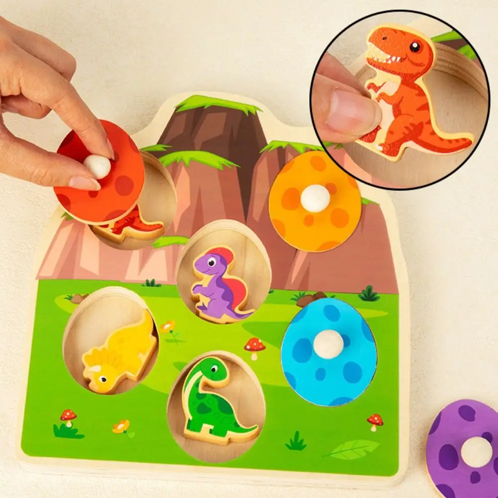 Wooden Peg Wood Dinosaur Jigsaw Educational Early Learning Animal Domino Puzzle Toy Preschool Montessori Toddler Puzzles Tollder