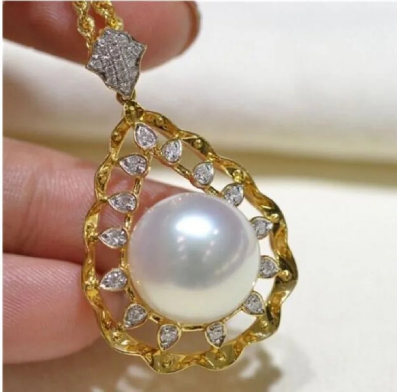 

Giant AAAAA 12-13mm South China Sea White Earstuds Pearl Pendant Necklace 925S