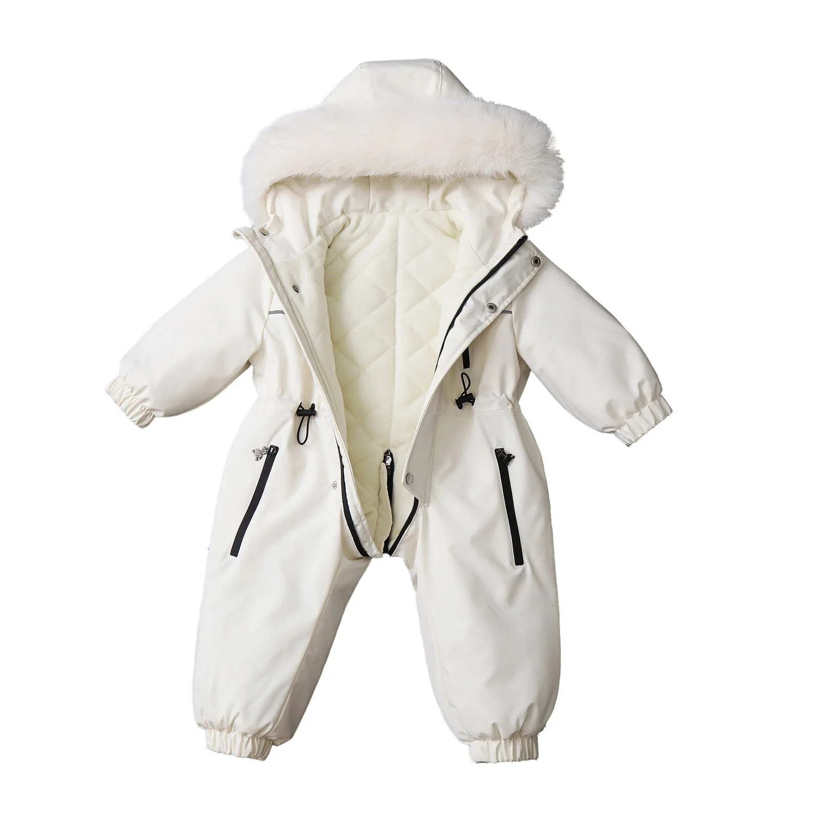 Kids Baby Boys Girls Fleece-Lined Ski Jumpsuit Zipper Hooded Bodysuit Snowsuit -30 Degree Winter Overalls Outwear Suits