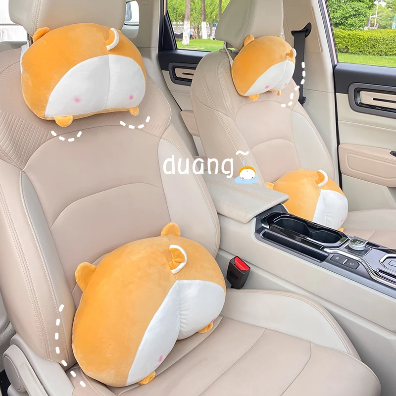 

New Cartoon Cute Driver's Seat Lumbar Support Pillow Creative Headrest Pillow Car Interior Neck Pillow Waist Pillow