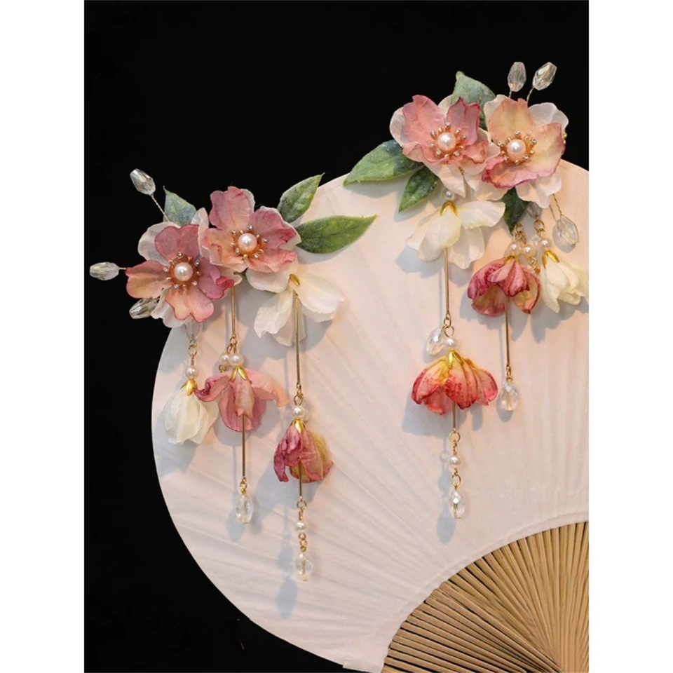 Bacchette per capelli con fermaglio per capelli cinese antico con perla fiore vintage per donne Accessori per capelli Hanfu Forcina da sposa