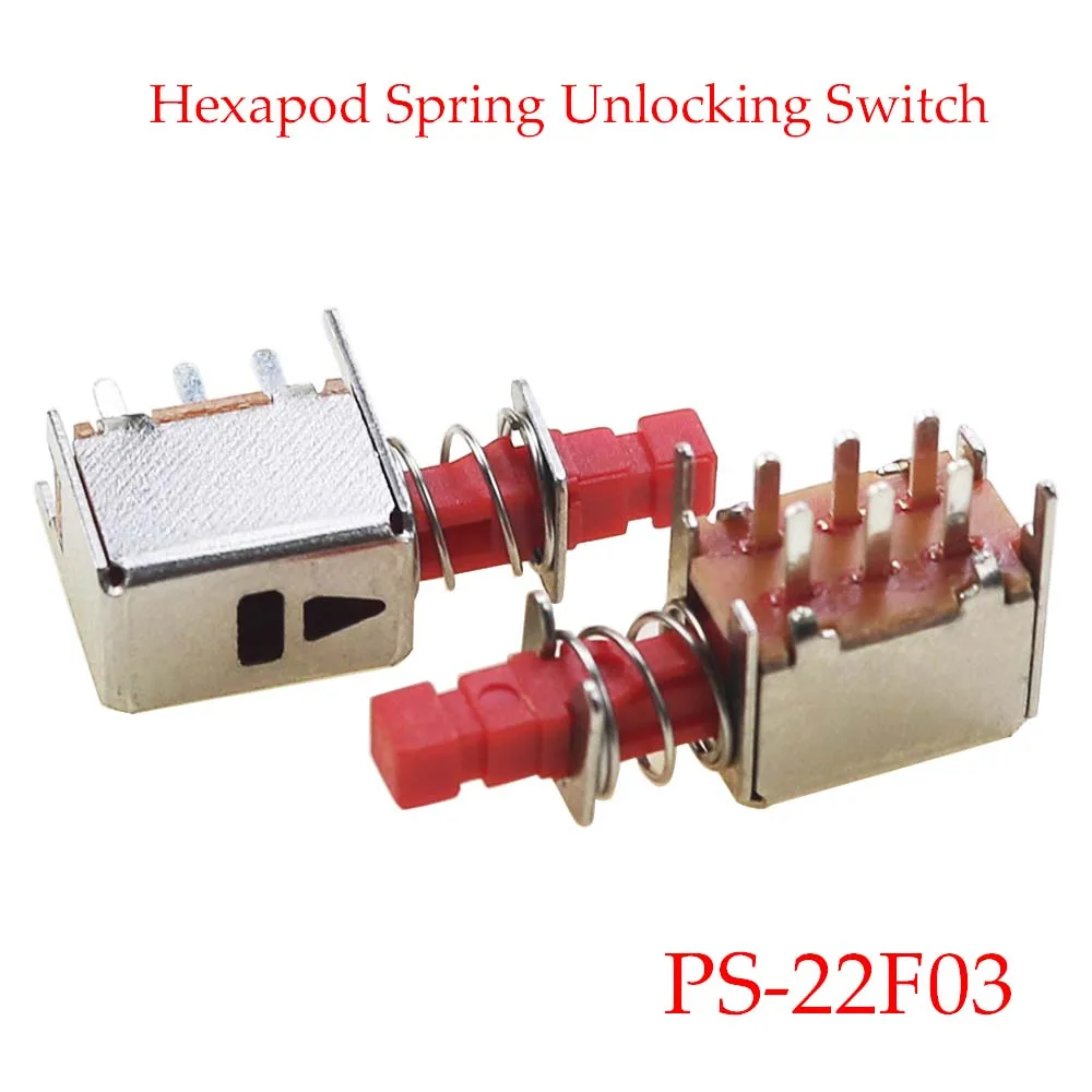 Description Picture 6 of itemPS-22F03 Right Angle PCB Latching Push Button Switch with Cap DPDT Double Pole Self/No-Locking Key Power Switches 6Pin A03