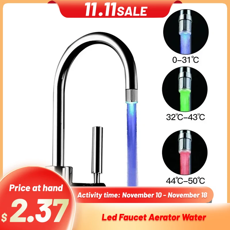 Faucet Aerator Zhang Ji LED Temperature Sensitive 3-Color Light-up Faucet Kitchen Bathroom Glow Water Saving Faucet Aerator Tap Nozzle Shower