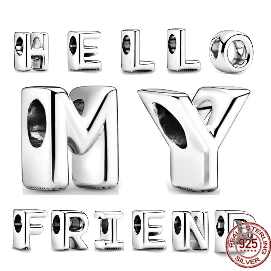 

925 Sterling Silver DIY Jewelry Sparkling Exquisite Charm Bead A-Z Letters Fit Original Pandora Bracelet Necklace for Women Gift