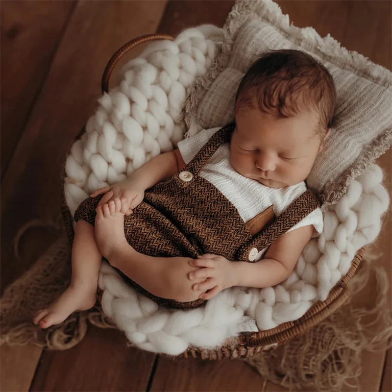 Newborn Baby Photography Clothing Sets Suspender Pants Knitted Shirt Glasses 3pcs Gentleman Outfit British Style Classic