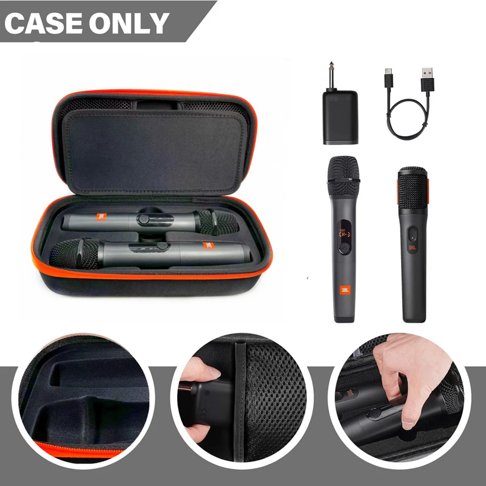 Wireless Microphone Hard Case Mic Travel Bag 2 Slots for JBL