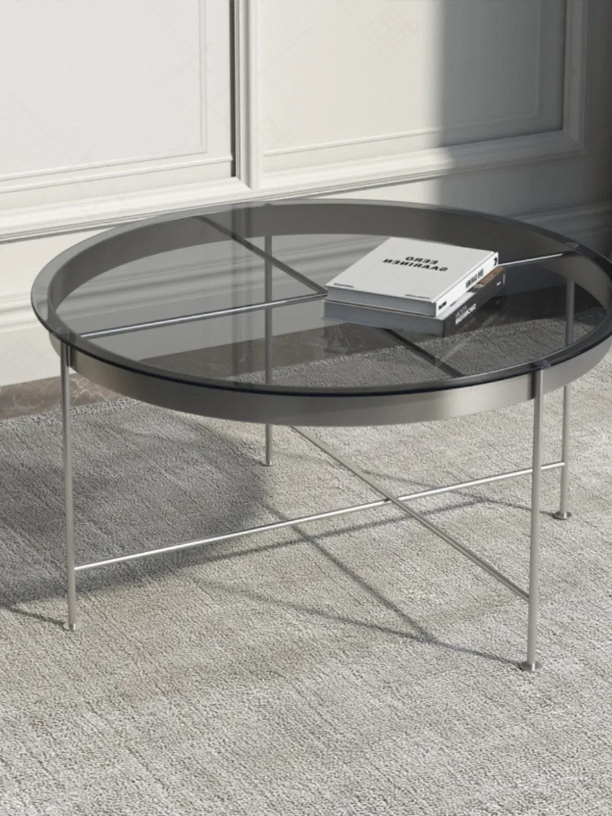

Customized stainless steel tempered glass coffee table combination modern minimalist online celebrity balcony metal Korean luxur