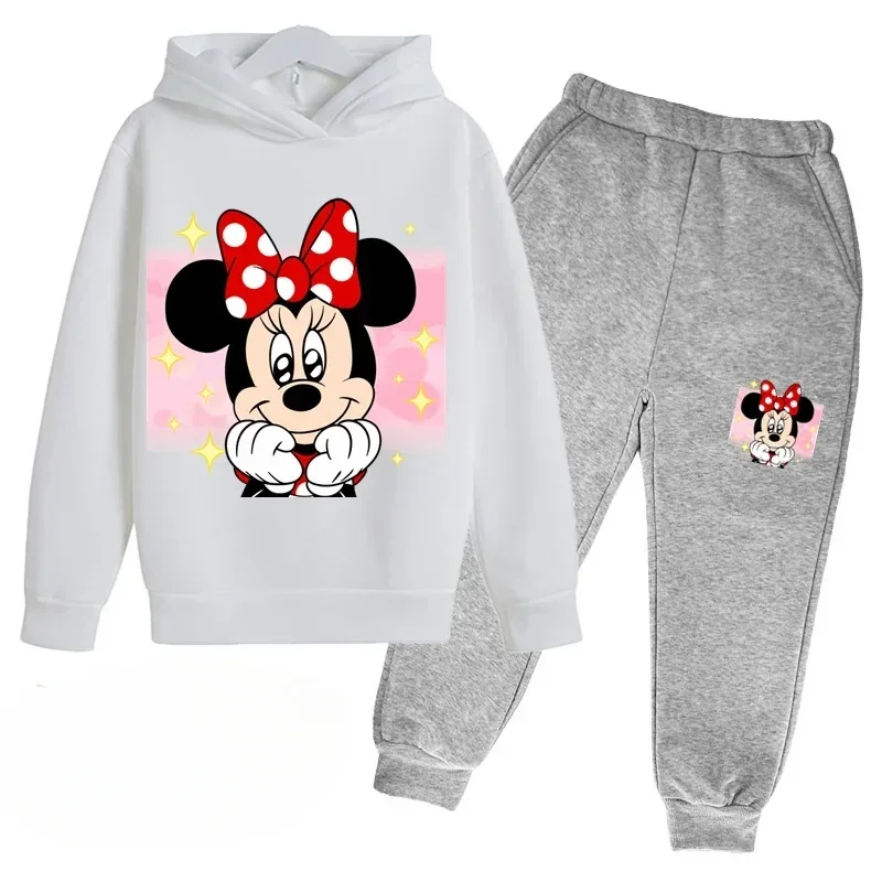 thumbnail image 1 of Conjunto de 2 piezas de sudadera con capucha y pantalones de manga larga con estampado de dibujos animados de Mickey Minnie para primavera y otoño, ropa deportiva informal para niños y niñas, 1 of 5